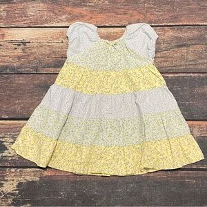 Blueberi Boulevard Yellow & White Floral Tiered Dress for Girls